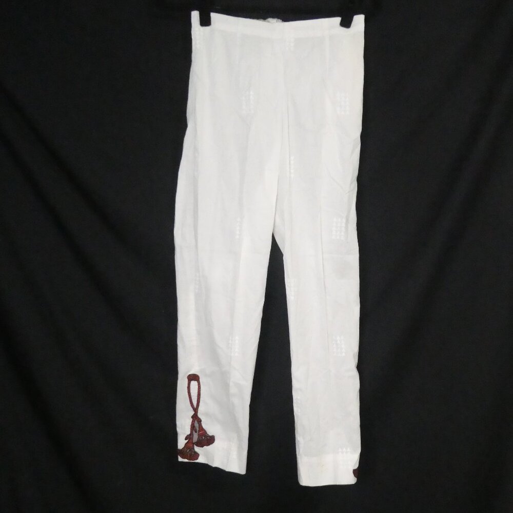 Ubranded | 13 inch waist measured | White Pants with Embroidery and Design